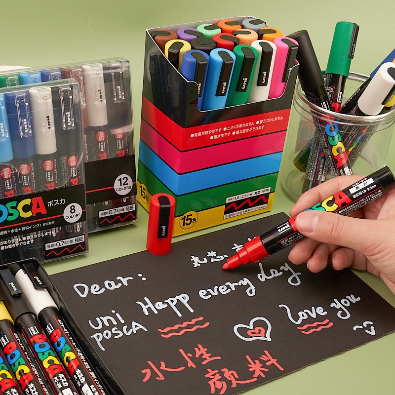 UNI POSCA Marker Pen Set,NEW PACKAGE PC-1M 3M 5M Water Based Color Permanent Acrylic Paint Pen Graffiti Art Supplies rotuladores Amour zii. 