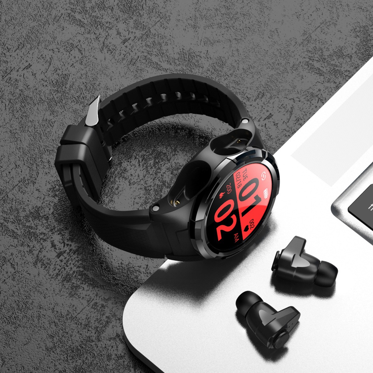 Cross-border F6 smart watch, Tws headset, 2-in-1, heart rate, blood oxygen, health monitoring, bluetooth sports watch. 