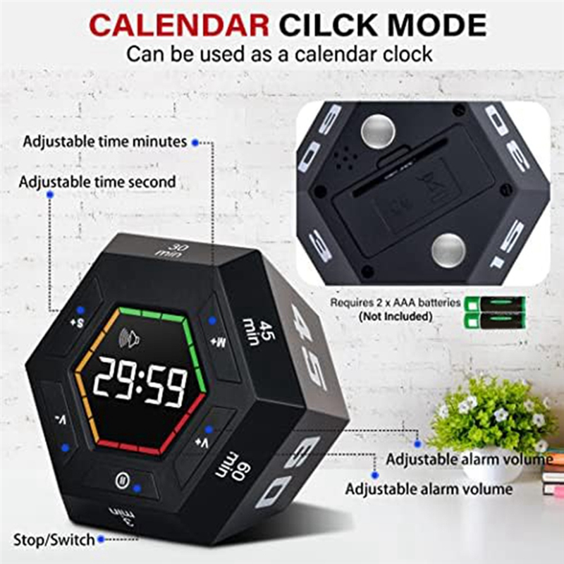 1 Piece Pomodoro Timer Productivity Timer Black Plastic Time Management Tool 3, 5, 15, 30, 45, 60 Minute Preset Smart Countdown Timer. 
