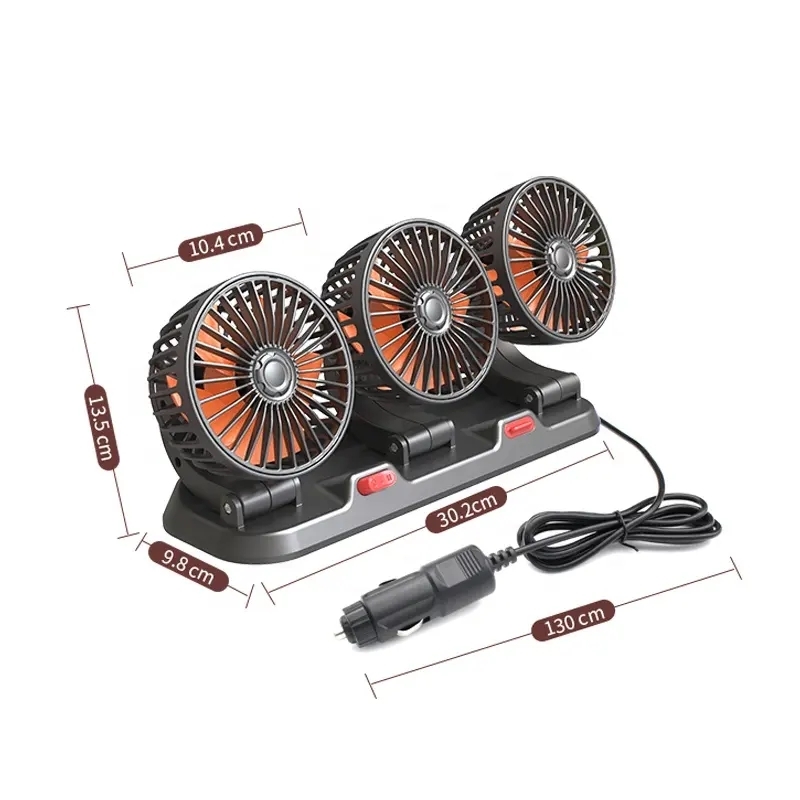 F4310 360-Degree Rotating Adjustable Car Three-Head Fan, Style:12V Cigarette Lighter F4310 12V Cigarette Lighter. 