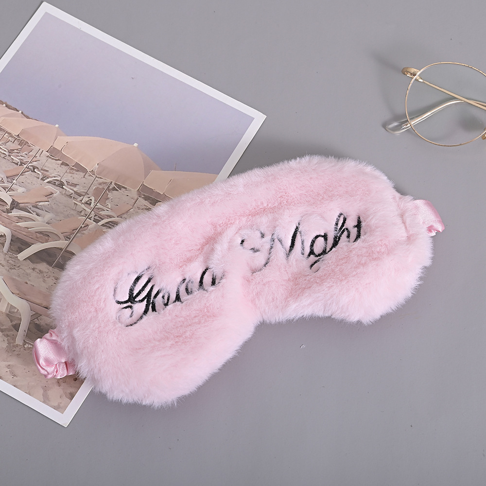 Rex Rabbit Fur Sleeping Eye Mask Cute Home Plush Eye Shield Travel Plane Girl Heart Letter Eye Pillow