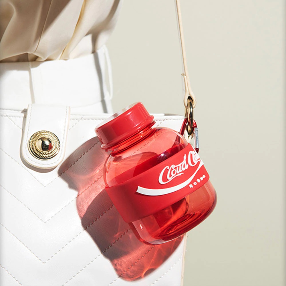 Mini Plastic Water Bottles Cute Kid Soda Water Bottle with Portable Rope Steel Student Girls Aerated Drink Bottles. 