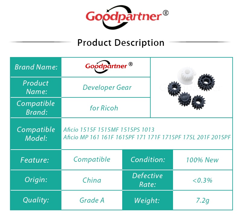 【Universal Car Parts Store】（NEW）1X AE091515 AE09-1515 Developer Gear for Ricoh Aficio 1013 1515 MP301 MP161 MP162 MP171 MP201 MP175 3320 3310 3320L. 
