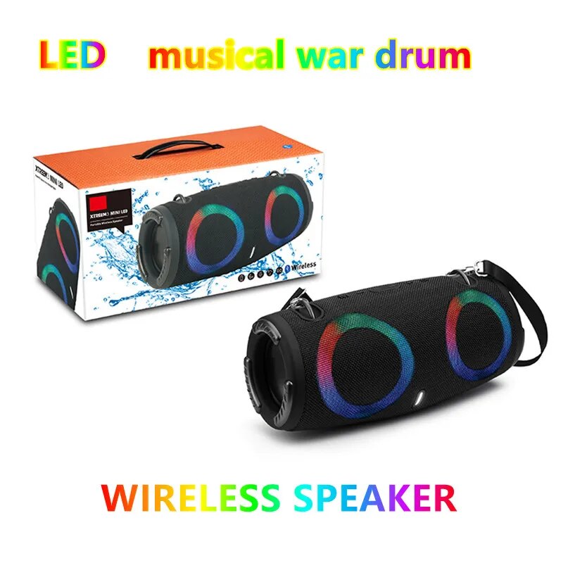 100W high power wireless TWS subwoofer portable waterproof card speaker RGB colorful rotating flashing light bluetooth speaker. 