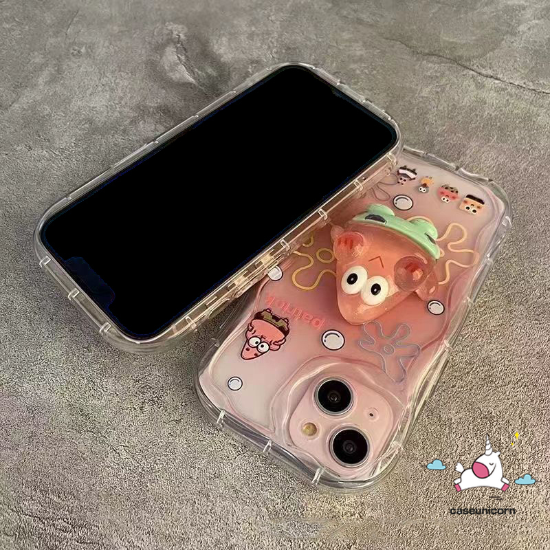 Spongebob Patrick Star 3D Steric Doll Stand Case Compatible For Redmi 12 A1 9A 9T 12C 10 10C 9 10A A2 9C NFC Note 12 10 10s 8 9 11 11s Pro Max Poco M3 Mi 11 12 Lite 3D Wavy Curved Edge Couples Cover. 