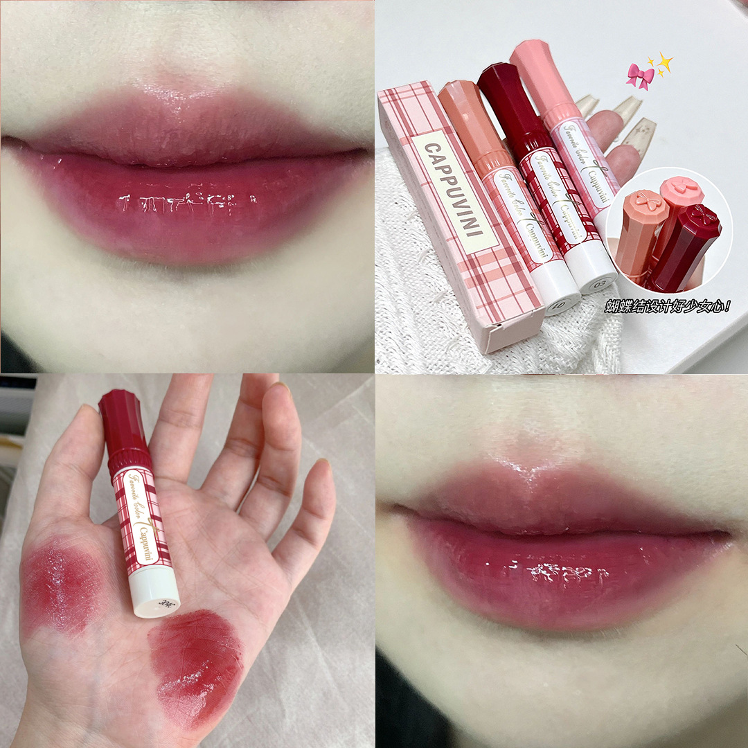 Cappuvini Bow Mirror Lipstick Lasting Makeup Pigment Not Easy to Stick to a Cup of Water Shine Mirror Lipstick Primer Lipstick. 