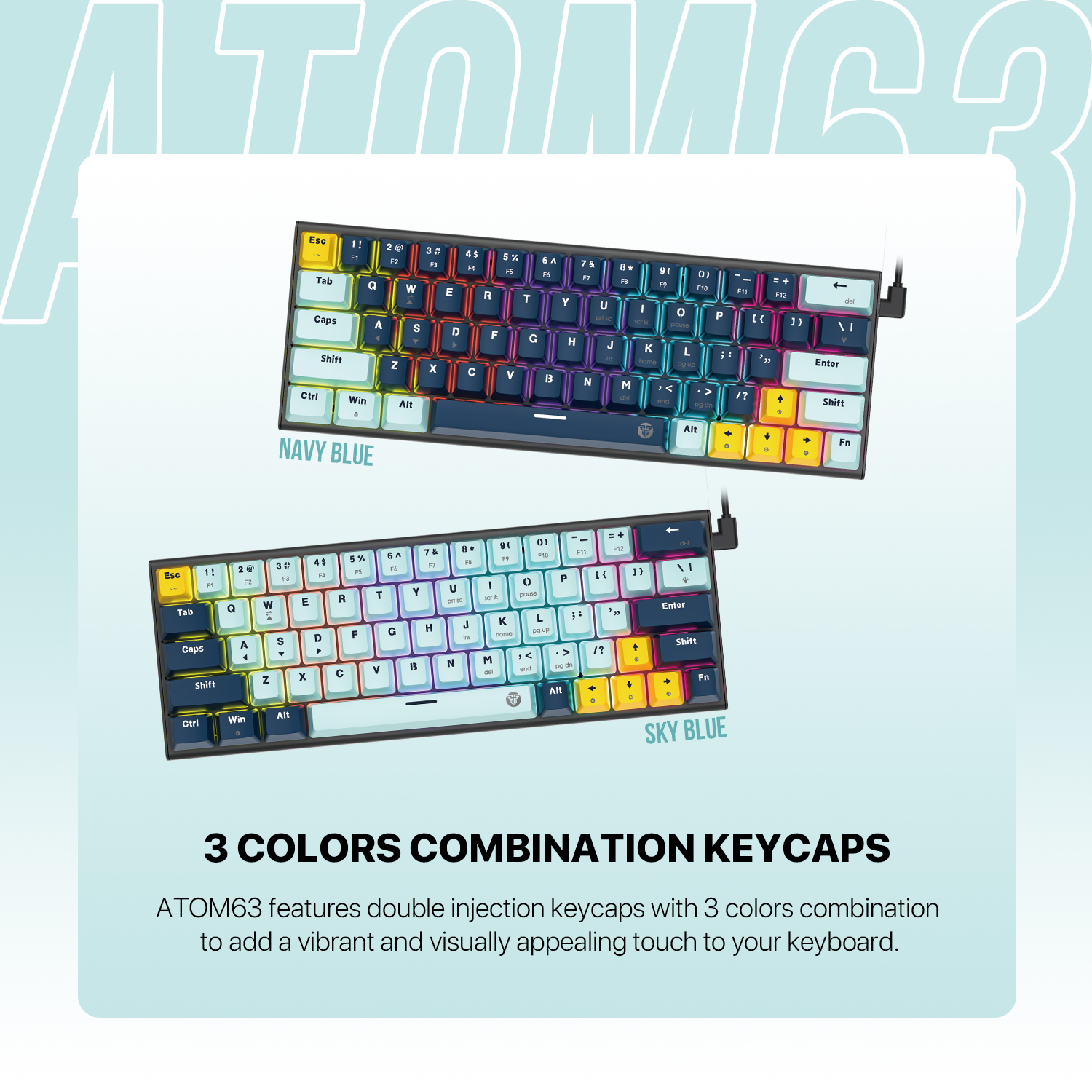 FANTECH ATOM63 MK874 V2 MECHANICAL GAMING KEYBOARD- MIZU SERIES Sky Blue And Navy Blue - Switch Blue-Red. 