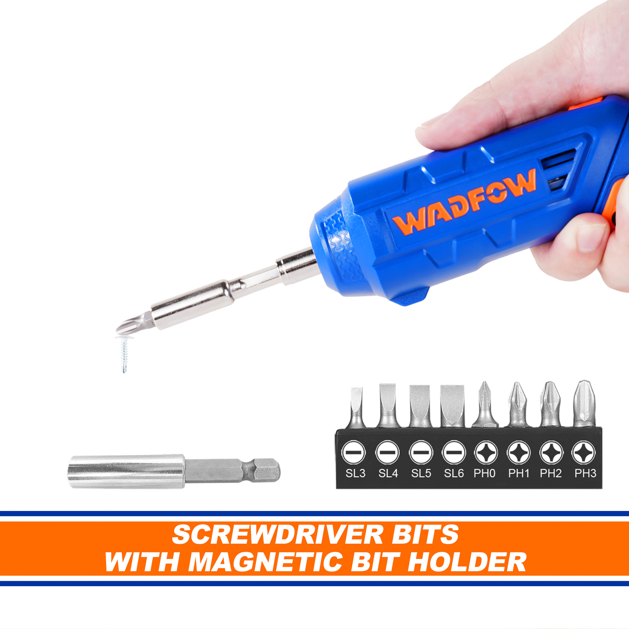 WADFOW Cordless Screwdriver,Rechargeable Power Drill Driver Set, 4N.m Max Torque, 240RPM, Srew Gun for Home Use, with Cr-V Drill Bits WCV4415. 