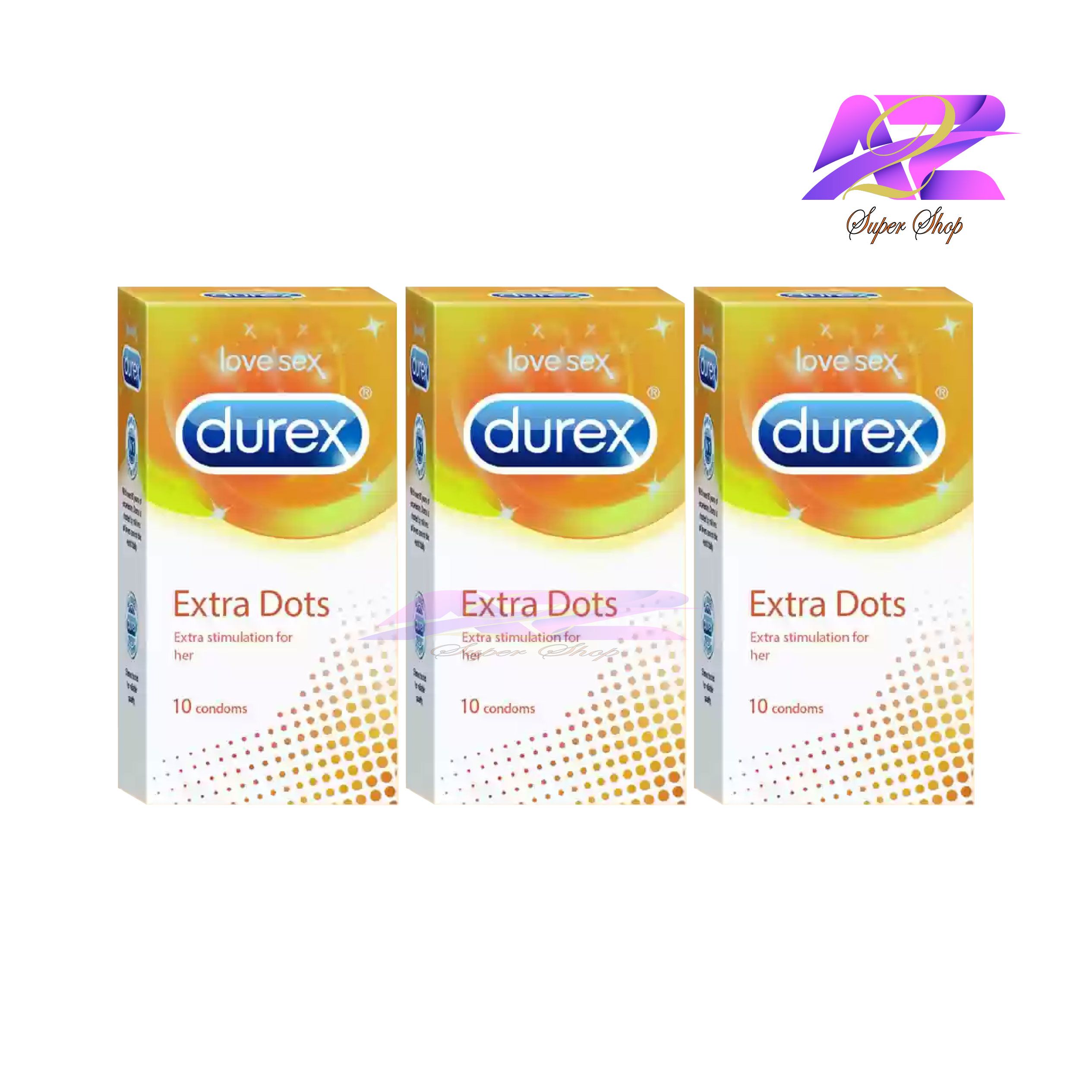 Durex Extra Dots Condom - 10Pcs 3's combo Pack (Made In India). 