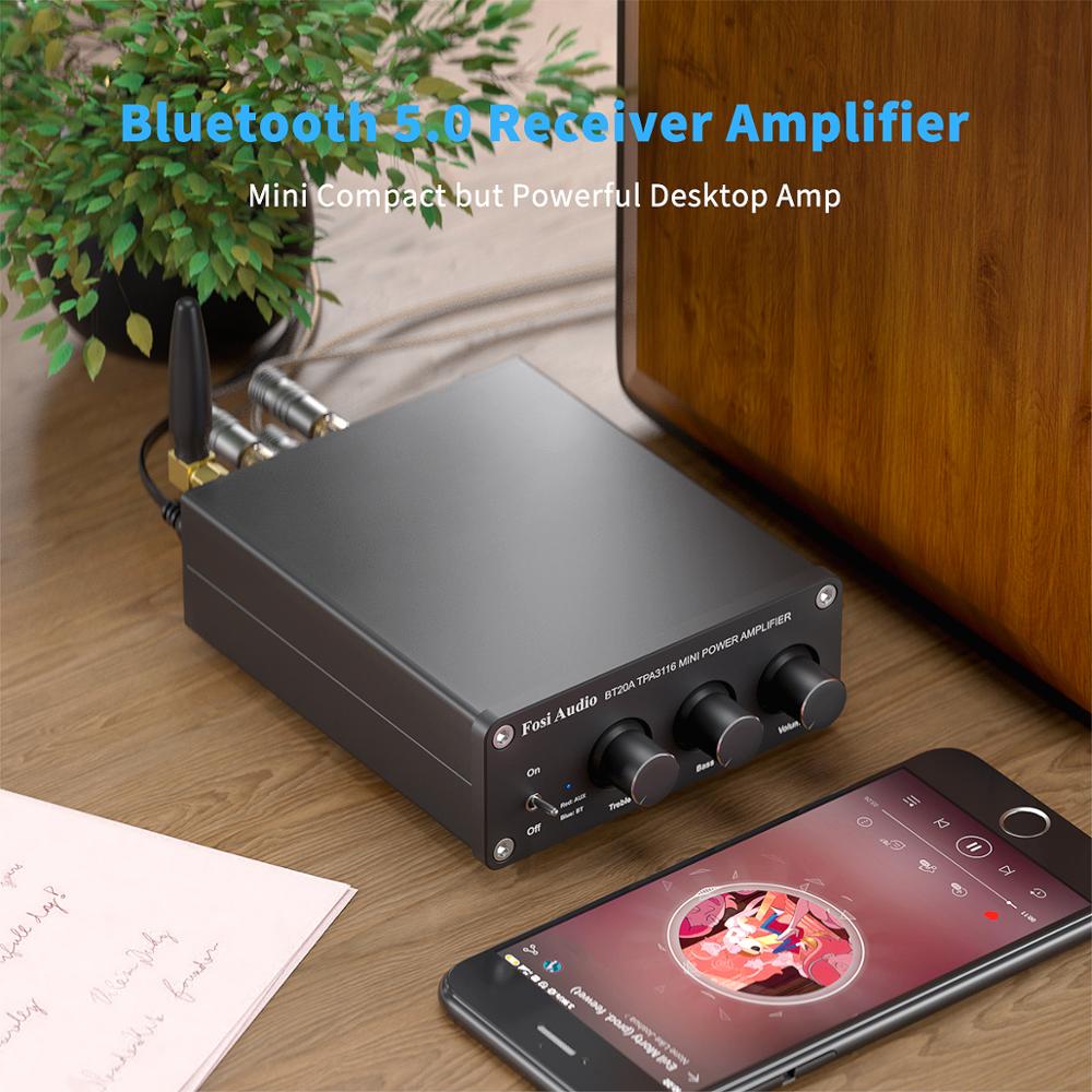 Fosi Audio BT20A Bluetooth TPA3116D2 Sound Power Amplifier 100W Mini HiFi Stereo Class D Amp Bass Treble For Theater - black add 24V power. 