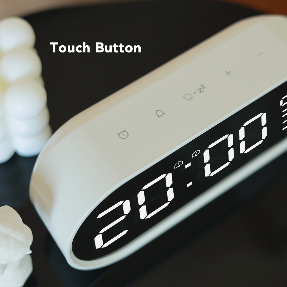 FanJu Mirror Digital Alarm Clock Table Snooze LED Display Time Temperatur Humidity Watch Night Light Desktop USB Home Decor. 