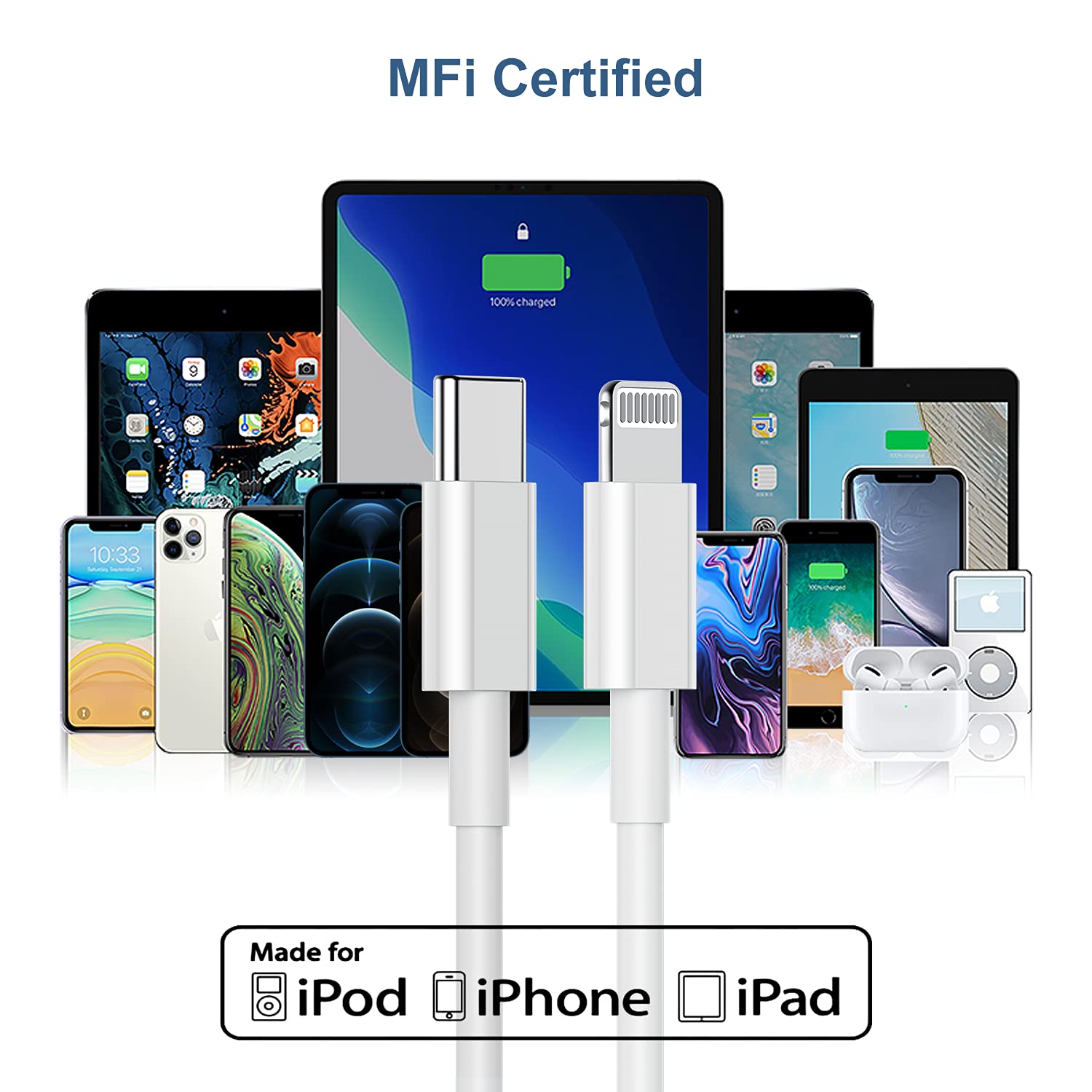 For Apple iPhone 13/13 Pro/13 Pro Max USB C to Lightning Charger Cable - White (1 Meter). 