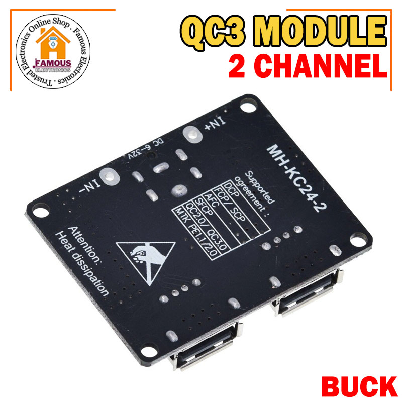 USB 2Channel QC3.0 QC2.0 DC-DC Buck Converter Charging Step Down Module 6-32V 9V 12V 24V to Fast Quick Charger Circuit Board 5V. 