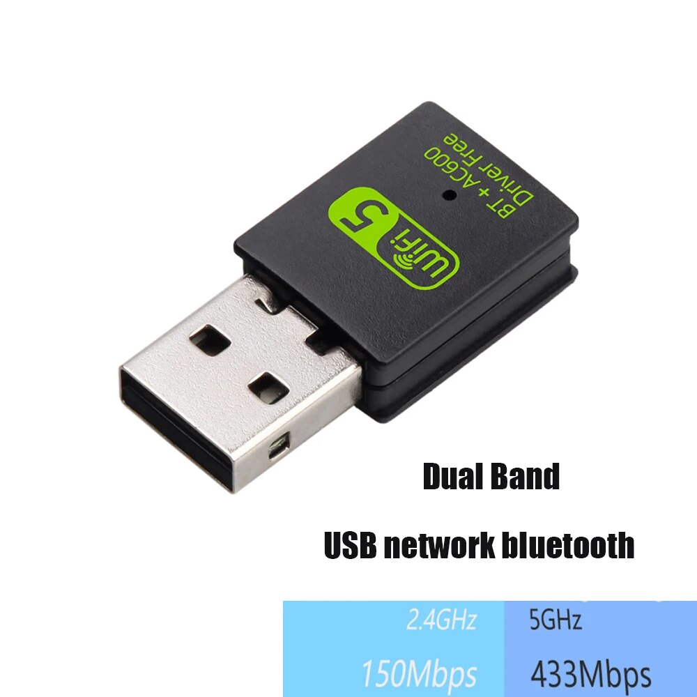 600Mbps USB WiFi Adapter WiFi Bluetooth-Compatible 2in1 Dual Band 2.4G 5GHz Mini USB WiFi Dongle Network Wireless WLAN Receiver. 