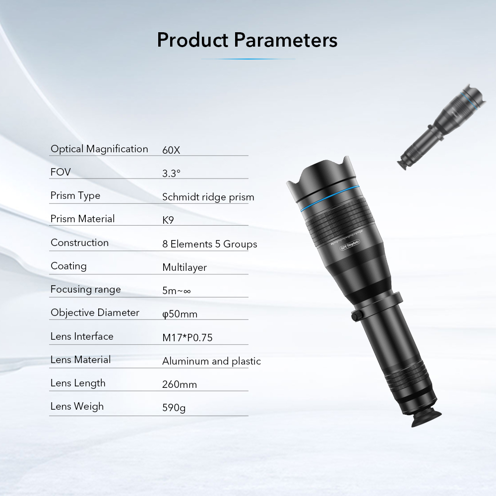 APEXEL 60x Telescope Telephoto Zoom Lens Monocular for iPhone 13 12 11 Mini Pro Max Samsung S8 S9 S10 S20 S21 S22 Huawei Xiaomi. 