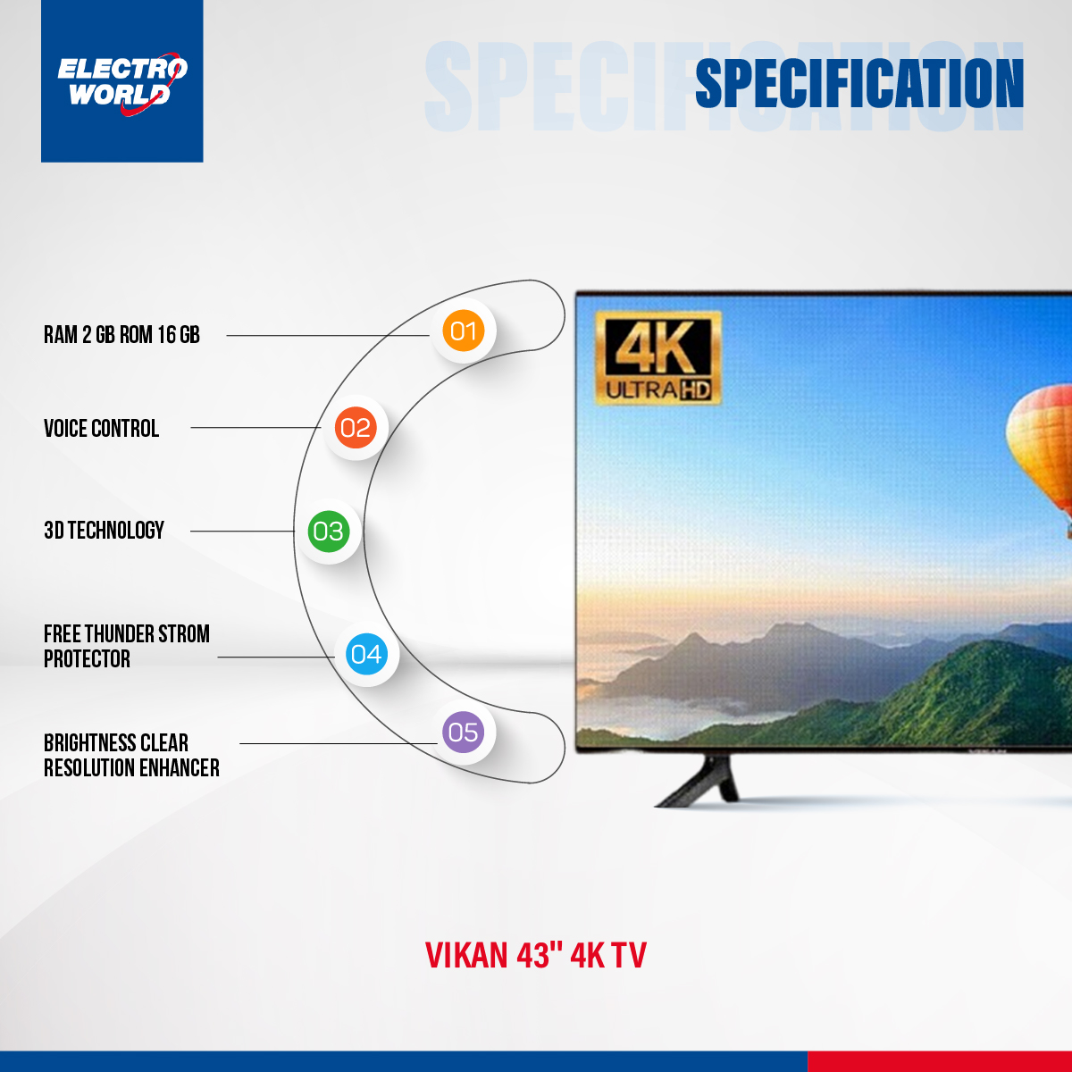 Vikan 43'' 4K UHD TV Android Smart Television With Wi-Fi Voice Control 4k UHD Led Tv Ram 2 GB Rom 16 GB. 