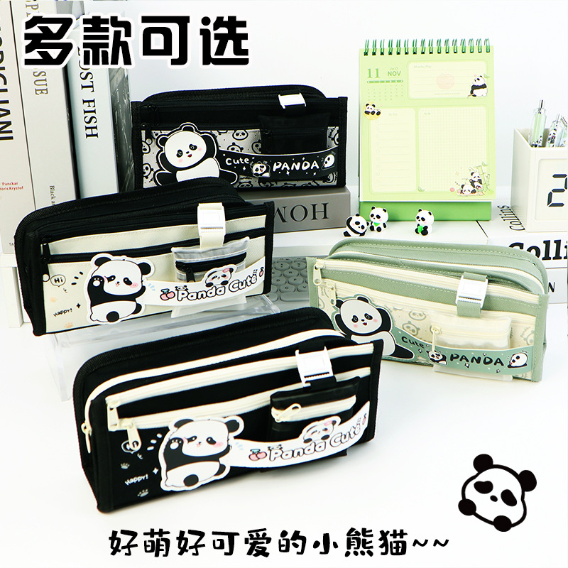 Cross-border panda pencil case large capacity ins high value cute pencil case multi-layer stationery box for primary school students. 
