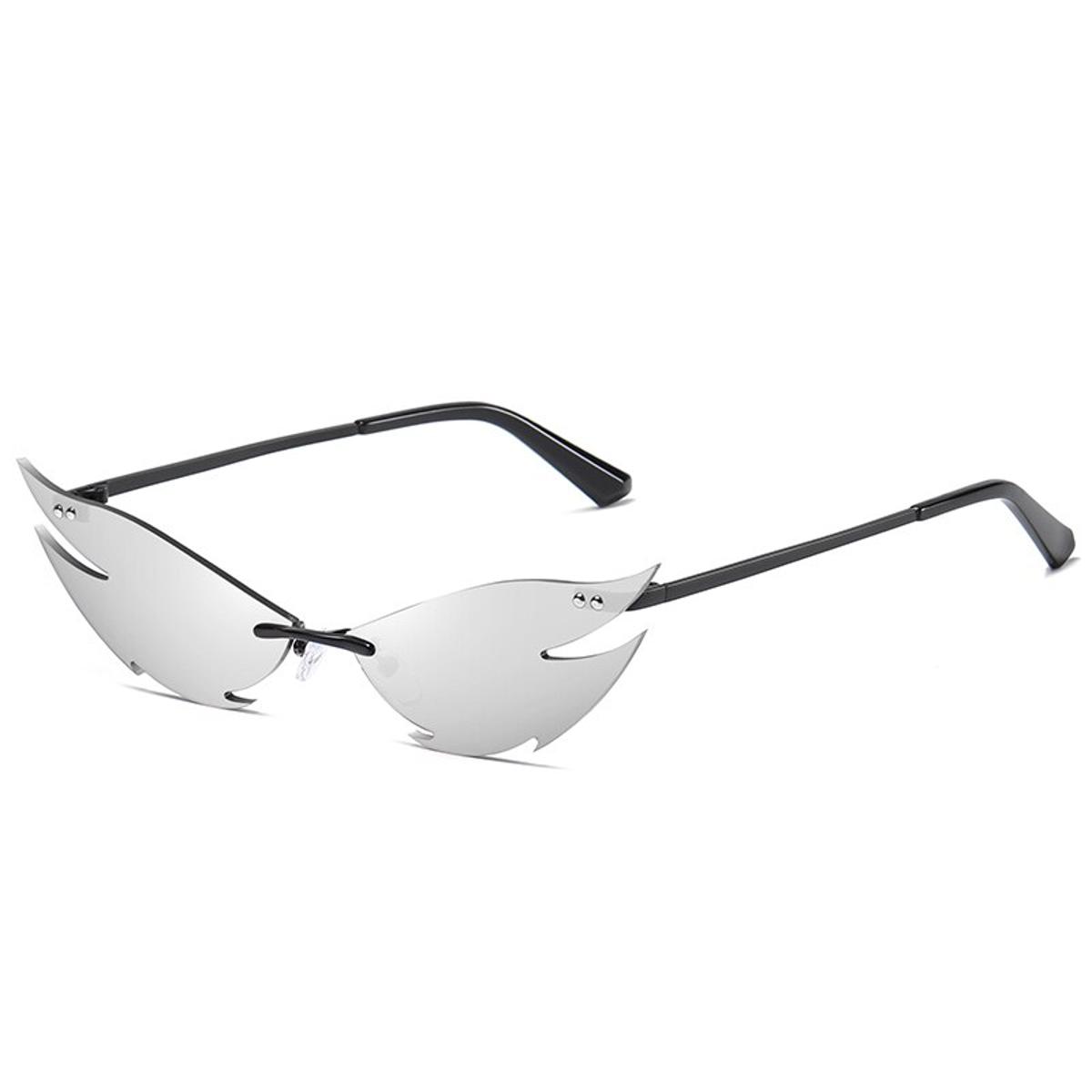【happy one】C3 black silverLongKeeper 2020 Punk Style Sharp Shape Sunglasses Fashion Rimless Cat Eye Sun Glasses oculos feminino. 