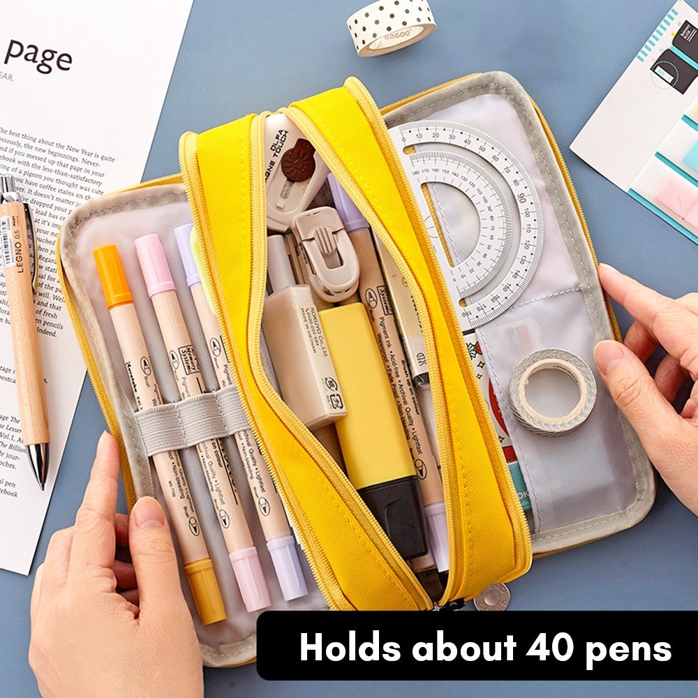 Pencil Case Large Capacity Pencil Pouch Box Stationery Zipper Pocket - blue. 