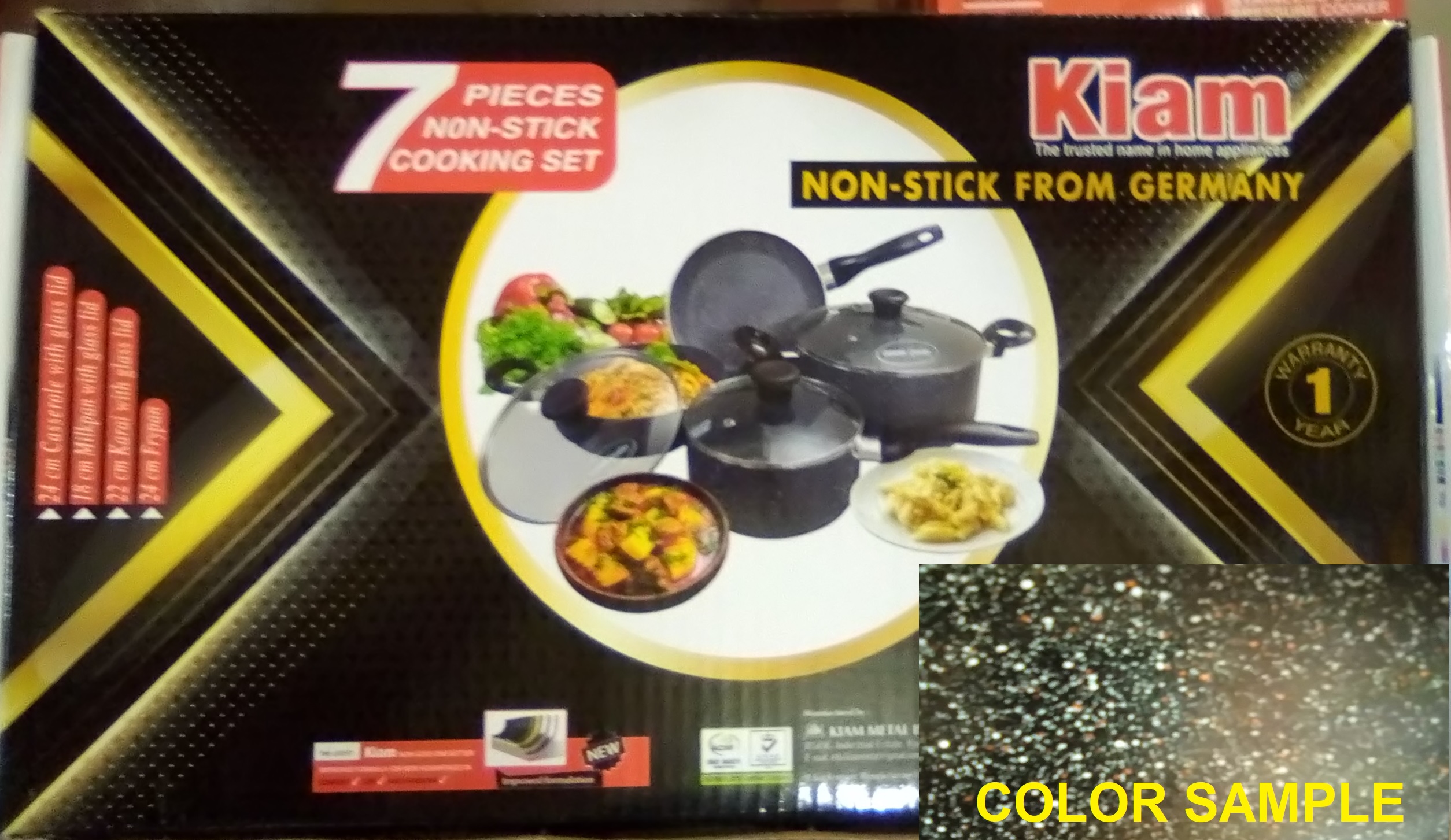 Kiam Non Stick 7 Pcs Cookware Set For Superior Release -1Pc Casserol, 1Pc Fry pan, 1Pc Karai, 1Pc Milk pan and 3 lids Gift And Home Use. 