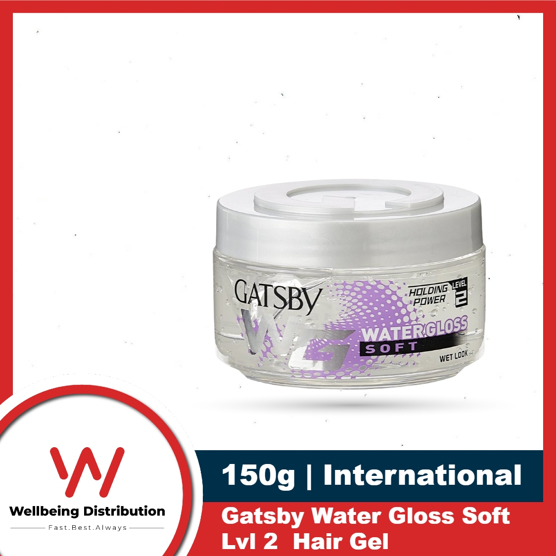Gatsby Water Gloss Hair Gel 150g Soft Level 2 Holding Power - Soft, Wet Look, Shine Effect, Non Sticky, Easy Wash Off