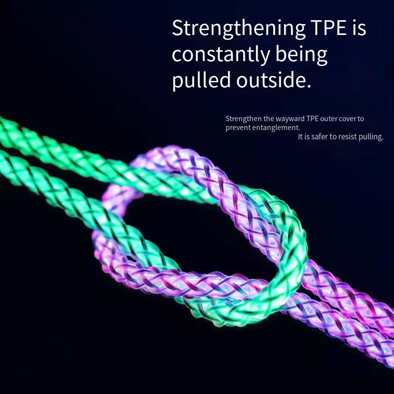 RGB data cable one tow three car luminous breathing gradient super fast charging for Apple Android Type-C. 
