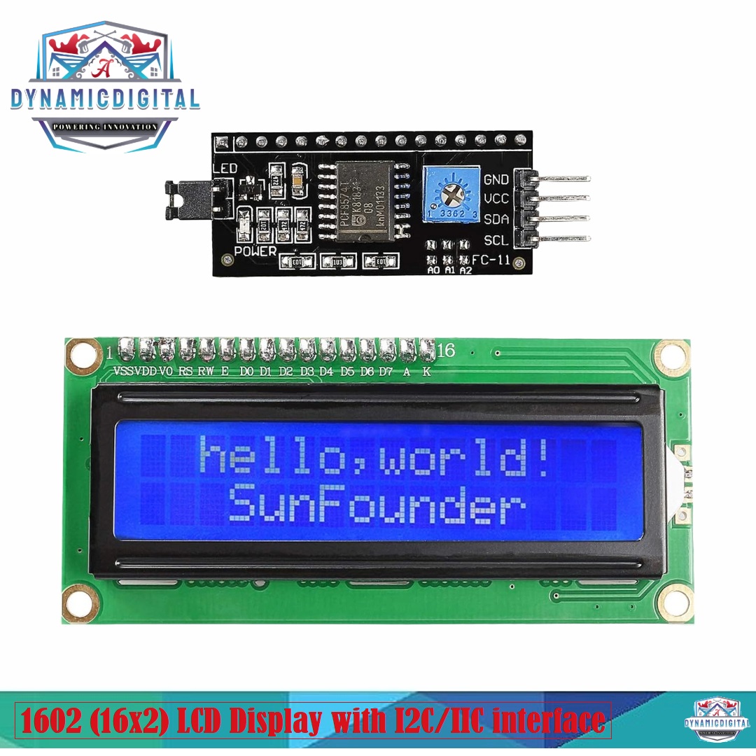 1602 (16x2) LCD Display with I2C/IIC interface Adapter Module - Blue Backlight