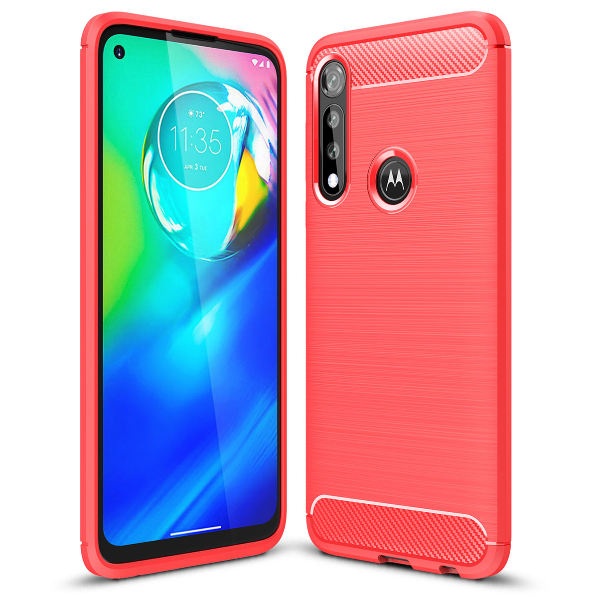 For Motorola Moto G Power Carbon Fiber Skin Resilient TPU Shockproof Armor Protective Case Cover