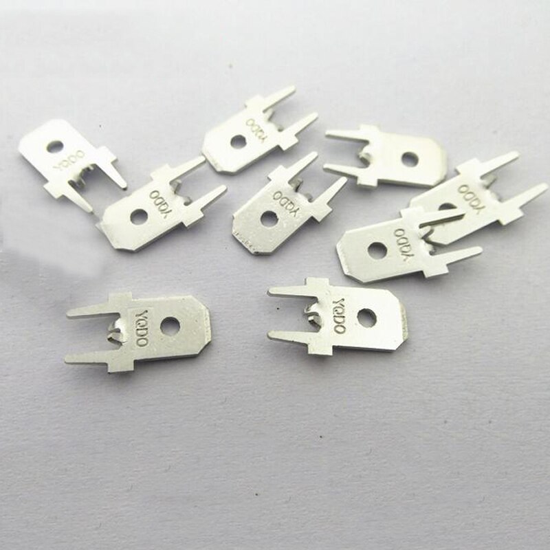 10Pcs- 6.3mm Metal Vertical Male Insulated Crimp Spade PCB Block Mount Disconnect Terminal Soldering Fasten Connector Inserts Plug Cables 2 Legs Welding. 