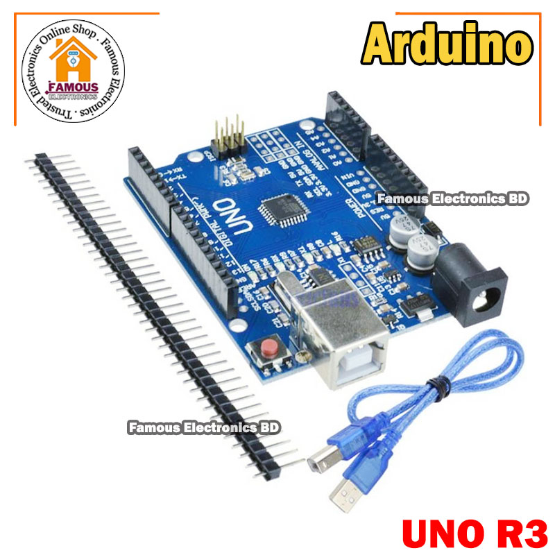 Arduino UNO R3 ATMEGA328P Chip CH340G Development Board with Data Cable and Headers. 