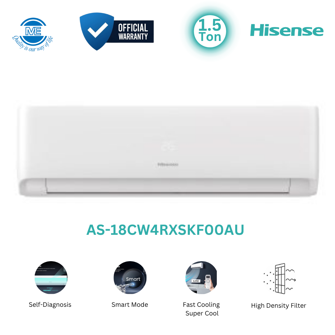 HISENSE 1.5 Ton Fast Cooling Smart Comfort Non-Inverter AC With High-Density Filter, Free Delivery and Official Warranty | AS-18CW4RXSKF00AU