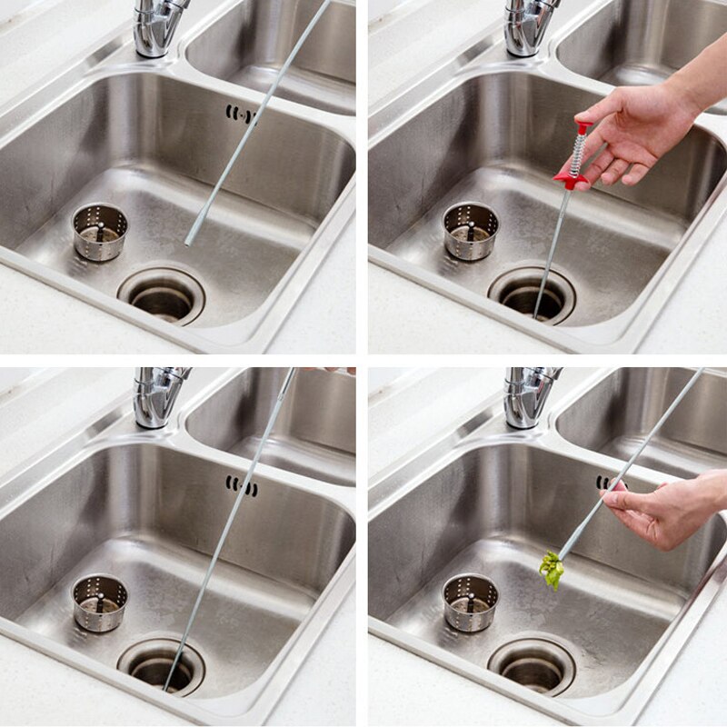 Houseeker 60CM Picking Up Sewer Hair Dredging Device Long Flexible Pick Up Tool 4 Claws Sink Cleaning Tools. 
