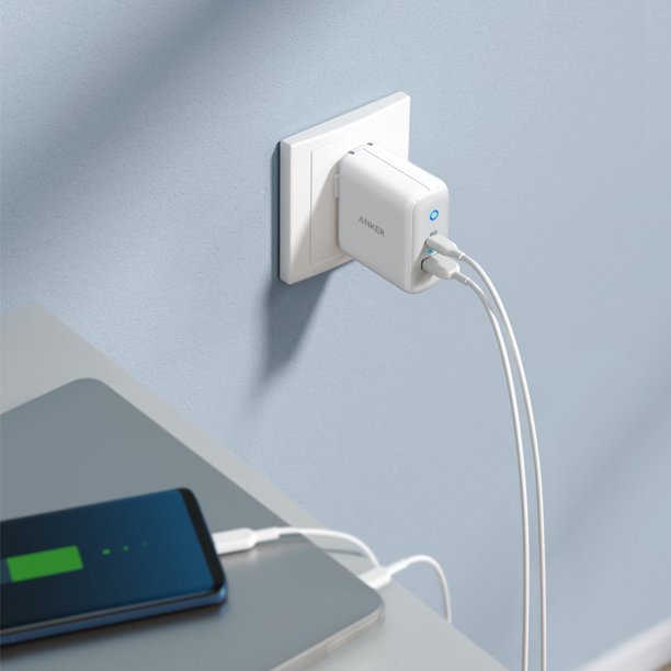 Anker PowerPort PD+2 35W (20W+15W) Dual-Port High Speed Wall Charger With Power Delivery & Power IQ 2.0 - EU Plug. 
