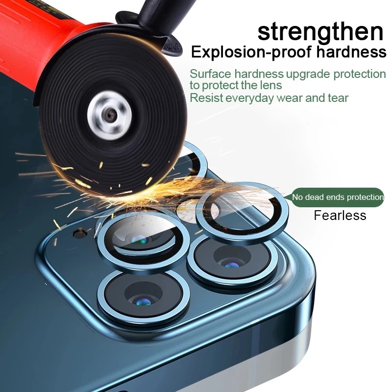 For iPhone 11 12 13 14 Pro Max Mini Plus Metal Tempered Glass Protective Ring Anti Scratch Shell Full Cover 3D Camera Lens Protector Case. 