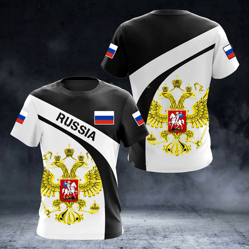Russia Men's T-shirts Casual Loose Round Neck Russian Flag Short Sleeved Tops Tees Men's Clothing Oversized T-shirt Streetwear Dislikelike. 