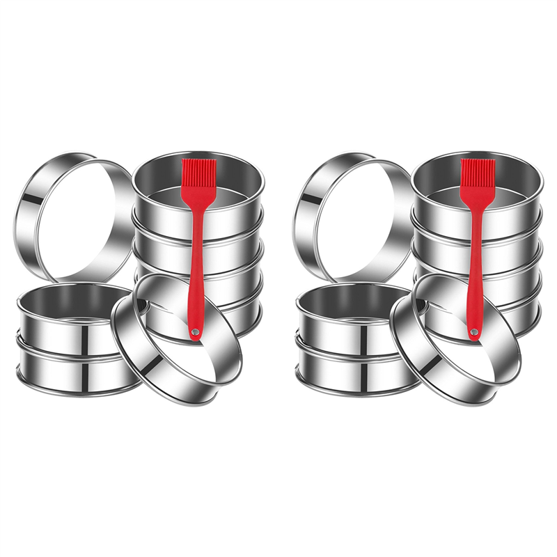 16Pack English Muffin Rings 4 Inch Crumpet Rings Stainless Steel Double Rolled Tart Rings, Cooking Pastry Ring Molds