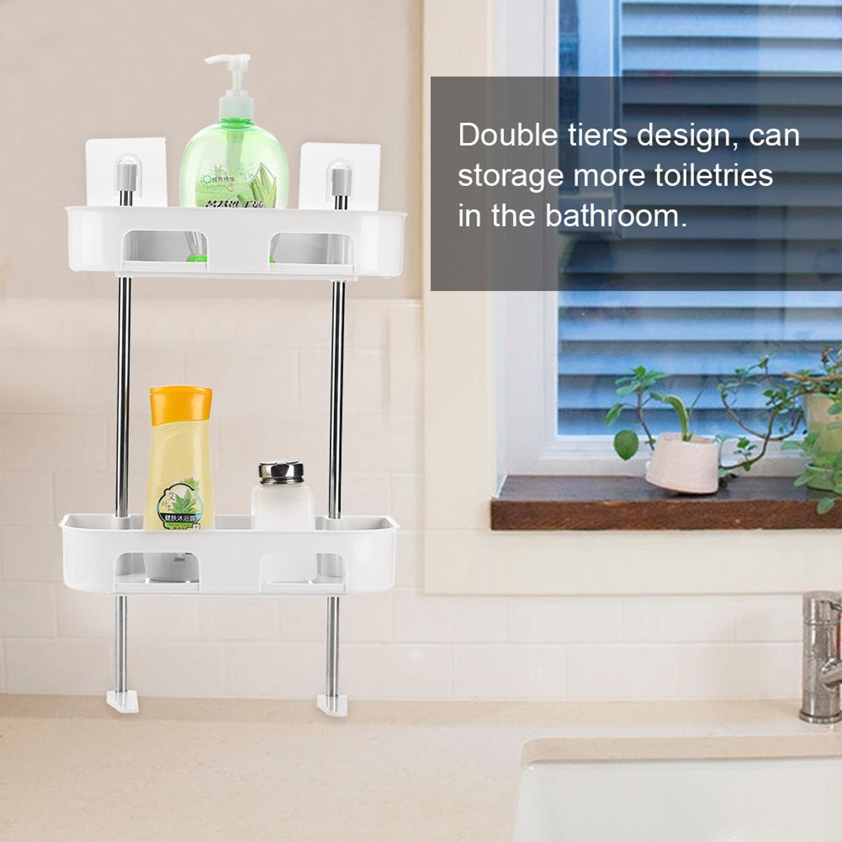 Bathroom Storage Rack Double Layer Multi-Function Shower Shelf Wall Mount Toilet Shelf Storage Rack Caddy Storage Organizer