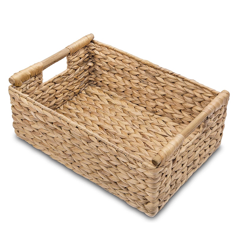Wicker Basket Rectangular with Handles for Shelves,Water Hyacinth B. 