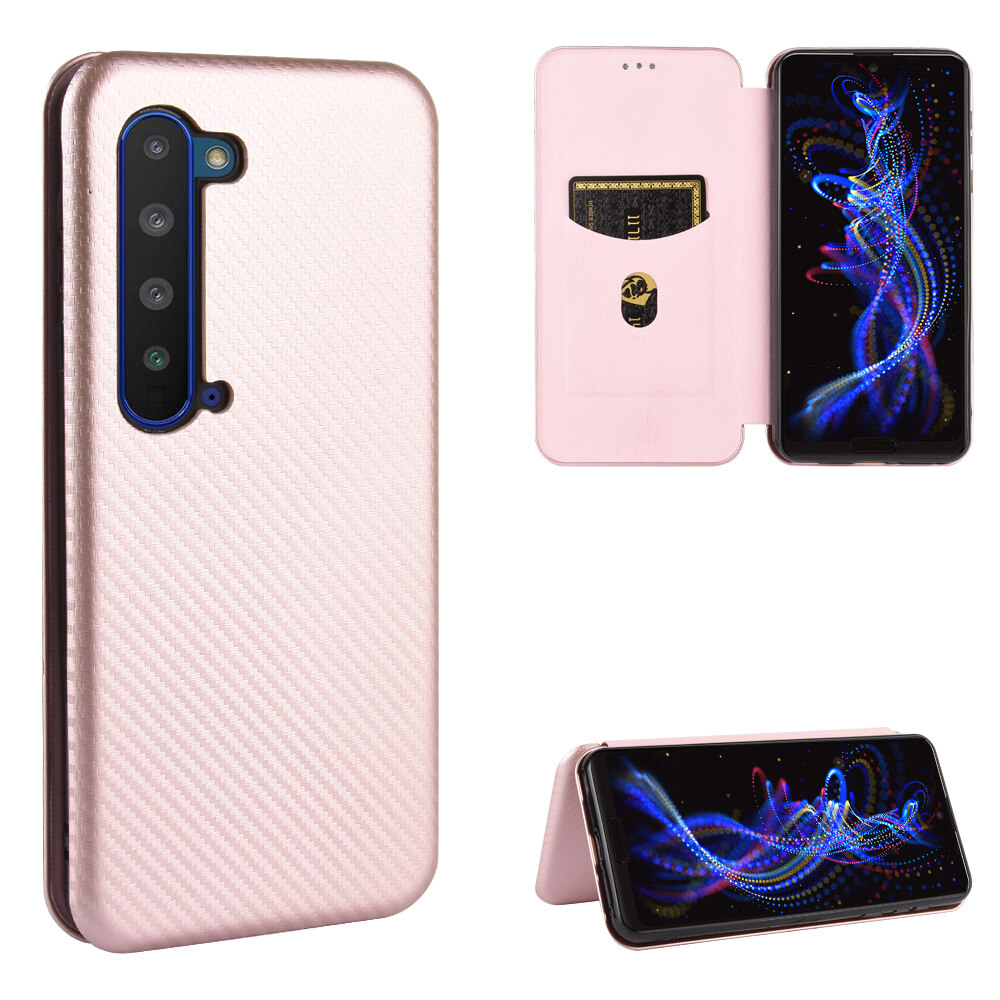 lthmy for Sharp Aquos R5G Carbon Fiber Magnetic Closure with Card Slot Flip Case Cover