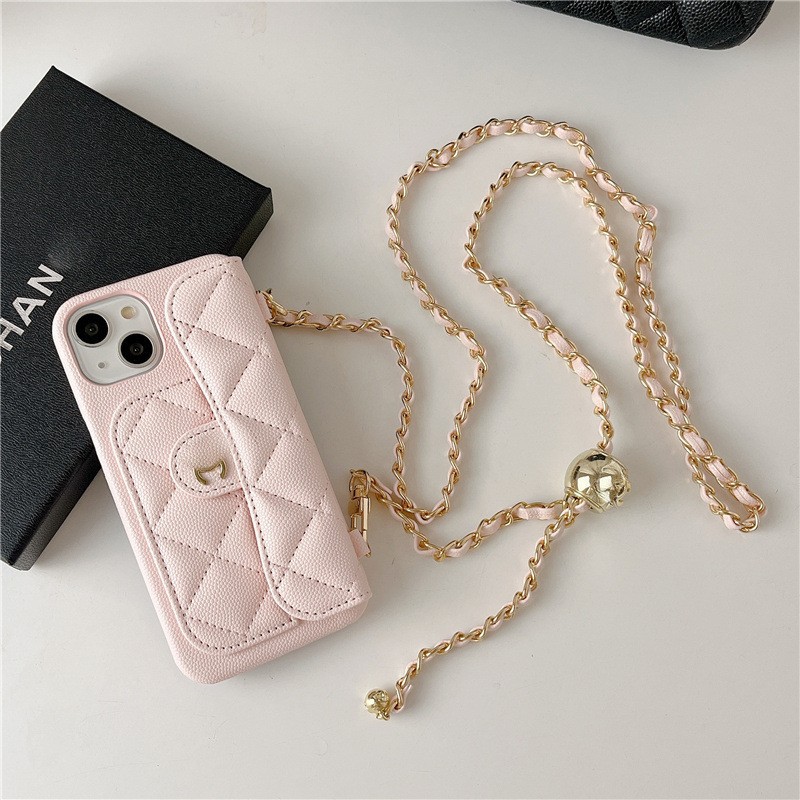 Classic Style Caviar with Label iphone15Promax Apple 13 Advanced 12 Crossbody Chain 11 Phone case. 