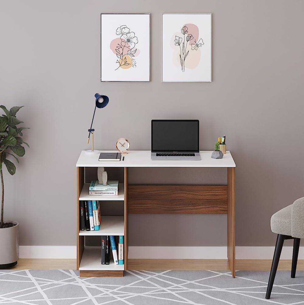 FURNEASER Carren Engineered Wood Study Table, Computer, Laptop, WFH Office Desk with Storage, Large (Exotic Teak & White). 