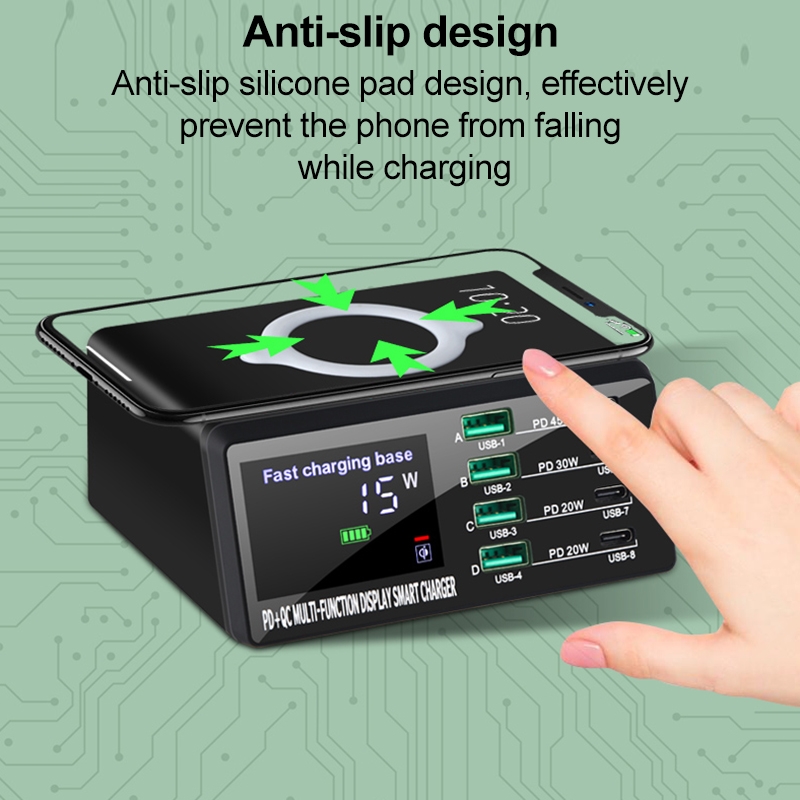 X9D 110W Multi-ports Smart Charger Station + Wireless Charger AC100-240V, US Plug. 