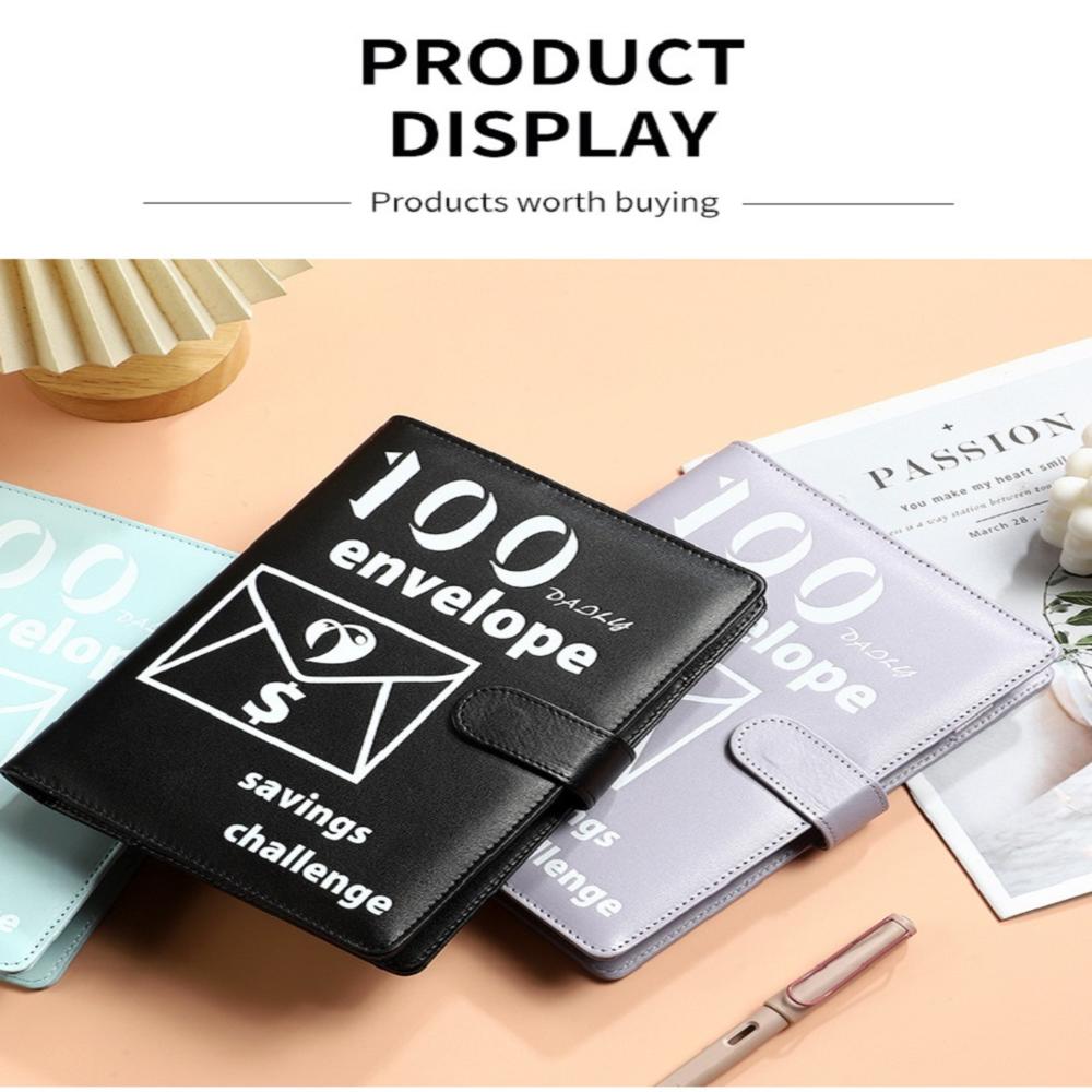 23.5*17.7CM Envelope challenge binder Innovative PU 100 Envelope Challenge Budget binder for Personal finance management Saving for a specific goal Family budgeting. 