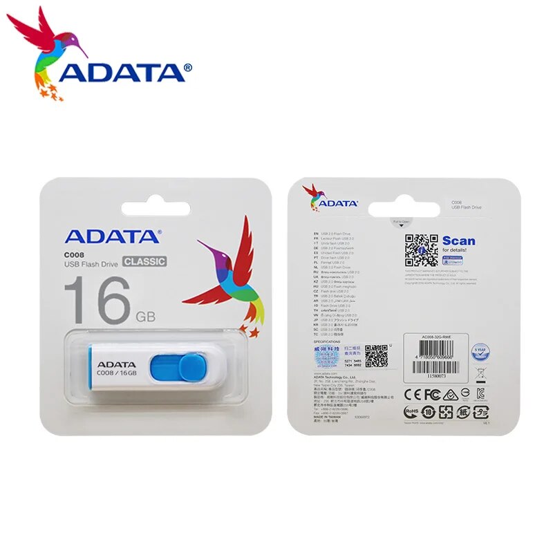 Original ADATA USB 2.0 C008 16GB 32GB 64GB USB Flash Drive High Speed usb flash drive Memory Stick Pendrive For Computer. 