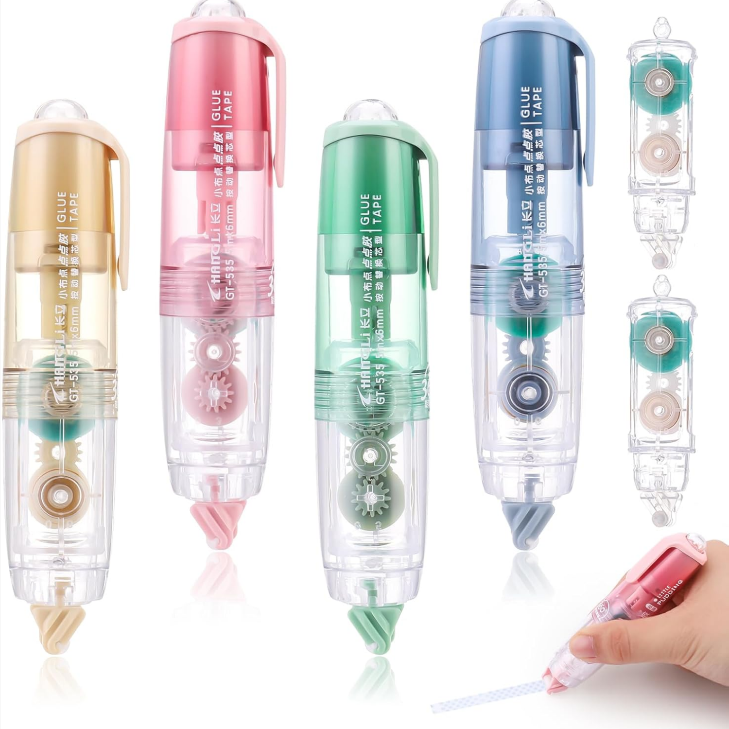 Glue Tape, Retractable Glue Tape Roller, Double Sided Tape Dispenser with Tape Refills, Transparent Tape Pen for Crafting, Cards, Photo, Journal and Scrapbooking(5mx6mm). 