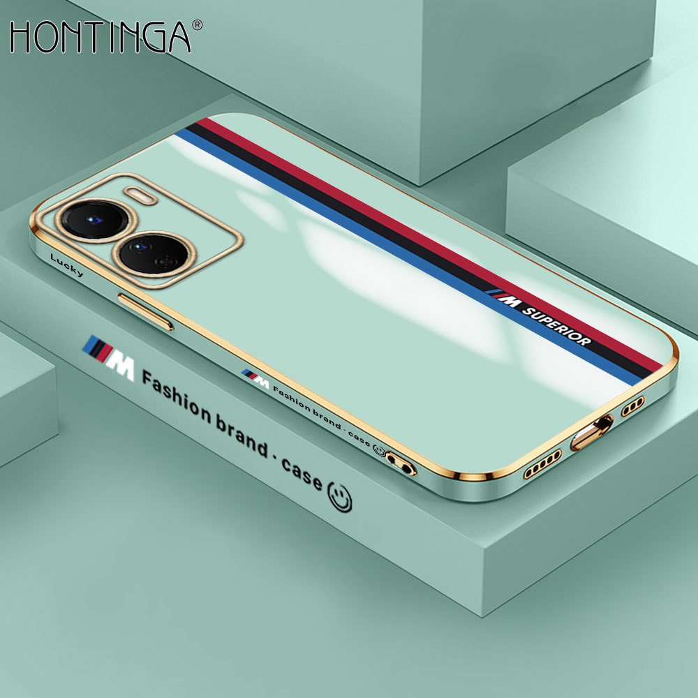 Hontinga for Vivo Y16 Back Cover + Free Lanyard Luxury 6D Plating Fashion Racing Side Pattern Case Soft Silicone Square Mobile Cover