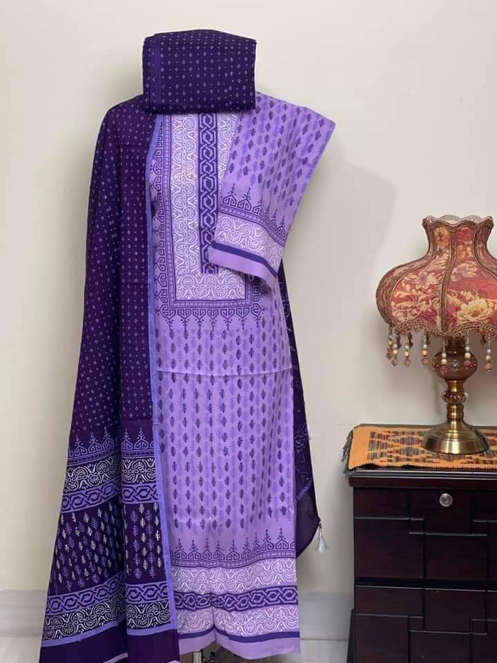block dress design bangladesh Women's Cotton Salwar Kameez Regular Fit Block print with embroidery and Three Quarter Sleeve