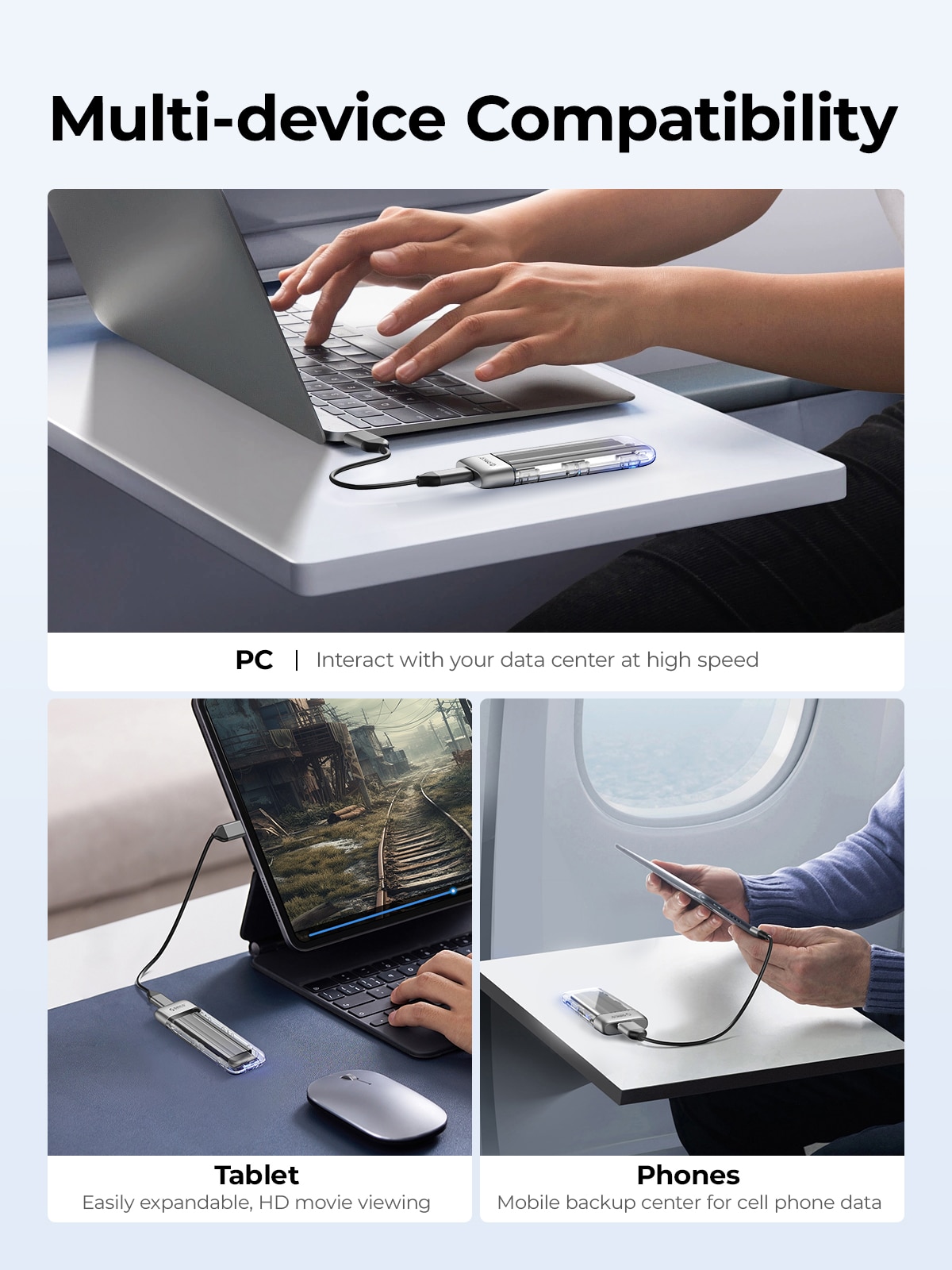 ORICO M.2 SSD Case NVME SATA SSD Enclosure Tool Free 10Gbps M.2 to USB Type C Transparent External Adapter Portable. 