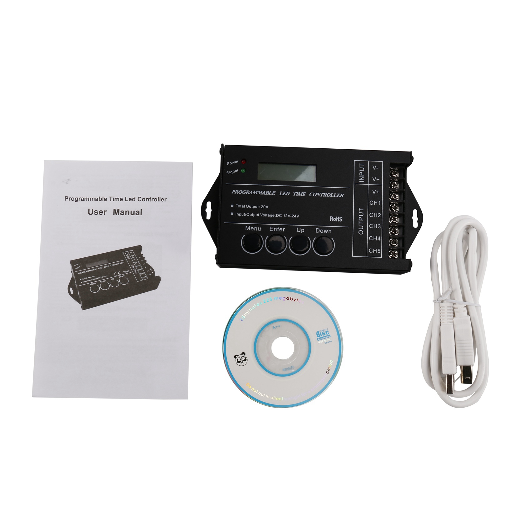 TC420-1 x LED timer controller
1 x USB data cord
1 x CD burned with compatible software
1 x user manual-black. 