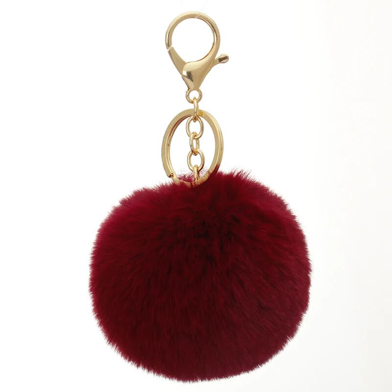 8cm Fur Brand Bag Fluffy Pompns Keychain Pom Pom Car Keyring Gold Color Chains pompons Rex Rabbit Fur Charms Chain. 